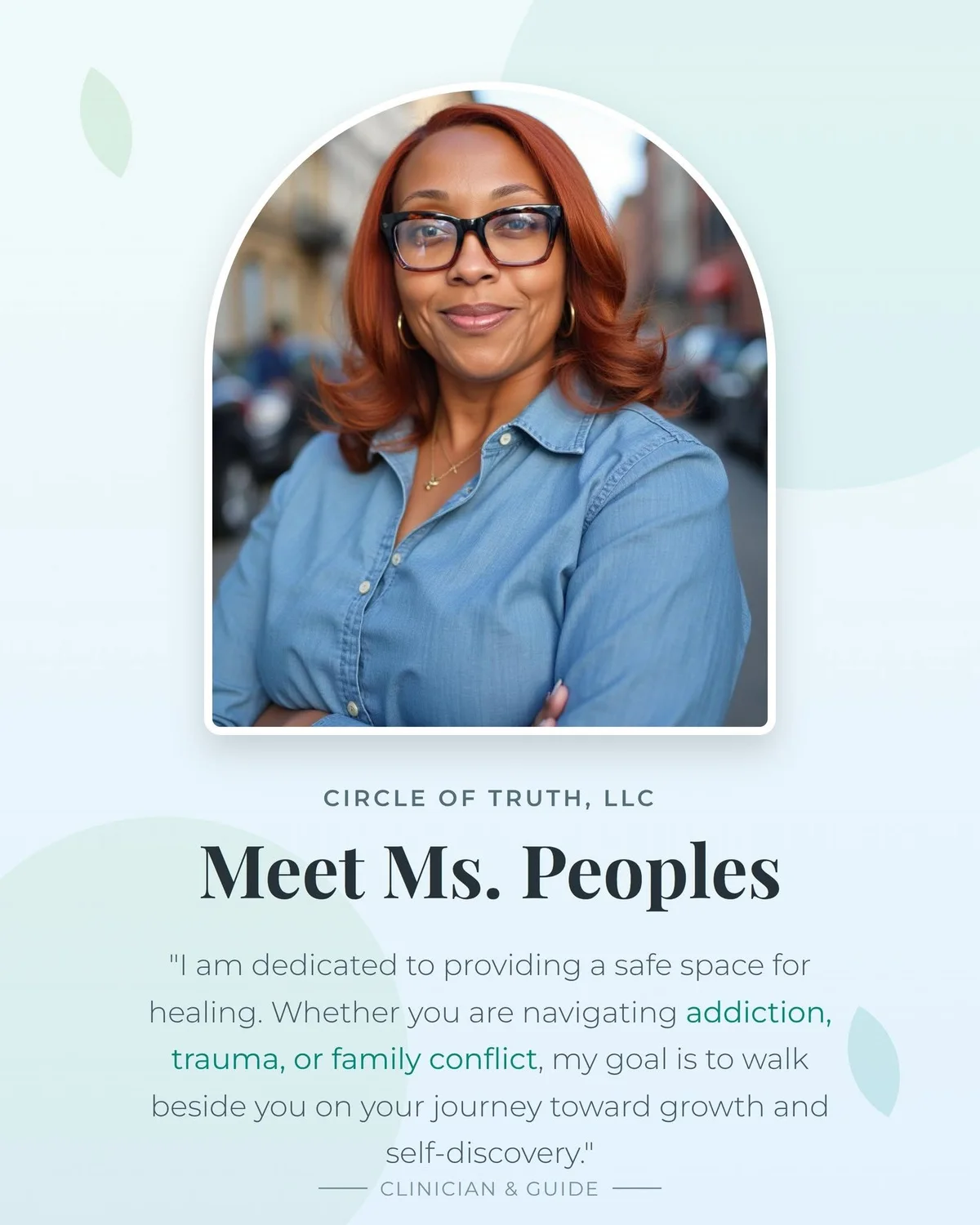 Portrait of Shajuan Peoples, the clinician at Circle of Truth, LLC